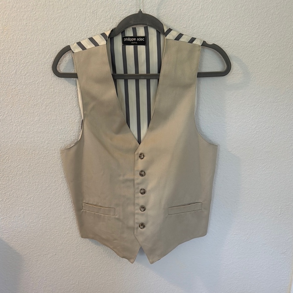 Philippe Adec Beige Vest with Striped Lining